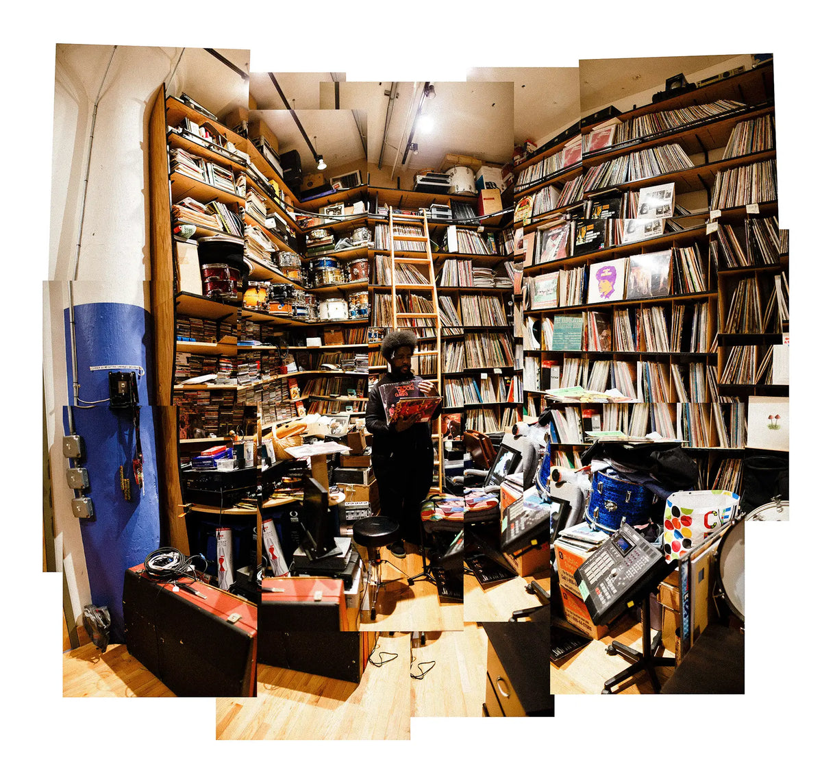 Questlove In His Record Room. Photo Collage